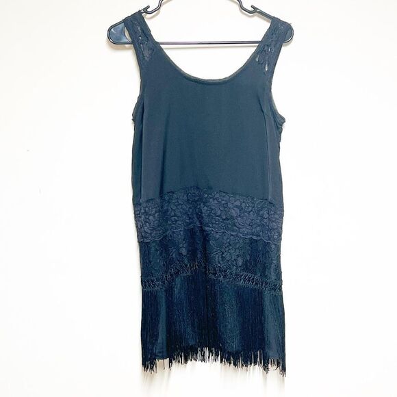 FREE PEOPLE Black Charleston Fringe Flapper Dress Sz 4 - Picture 3 of 10